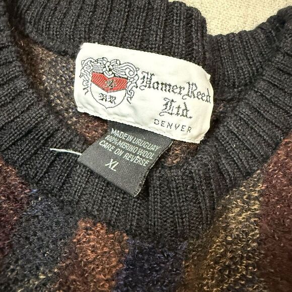 Vintage Hamer Reed Merino Wool Sweater Mens XL Suede Elbow Patch Navy Burgundy - Picture 4 of 7